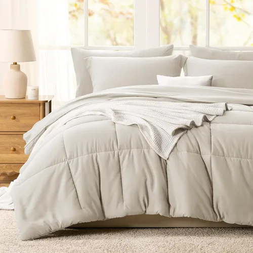 Miniatura 7 de CozyLux Juego de edredón tamaño individual XL, color beige, juego de cama de 5 piezas individual XL, juego de ropa de cama suave extra largo
