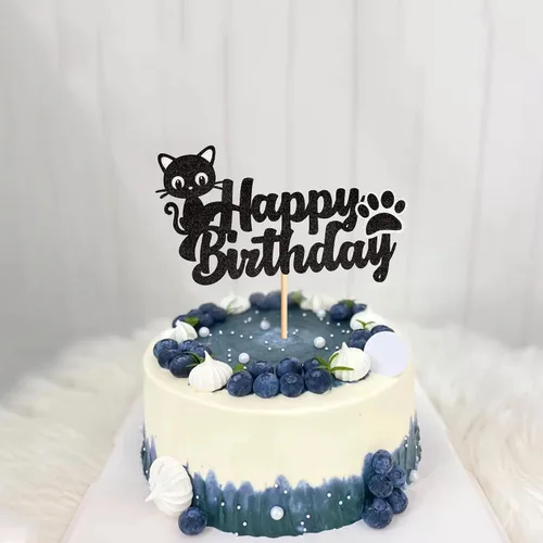 Miniatura 6 de 1 pieza de decoración de pastel de cumpleaños de gatito negro con purpurina para pastel de cumpleaños para amantes de los gatos, baby shower, niños