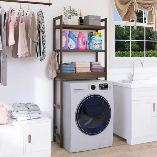 Miniatura 4 de SMIBUY Estante de almacenamiento de baño, estante organizador de bambú sobre el inodoro, ahorro de espacio de inodoro independiente con estantes