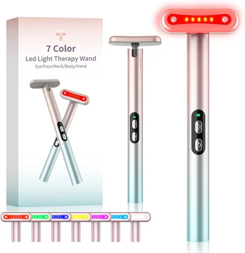 Miniatura 7 de Fxtiaa Varita de cara LED, 7 en 1 terapia de luz LED facial rojo y azul herramienta de rejuvenecimiento