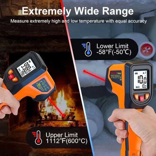 Miniatura 2 de Pistola de Termómetro Infrarrojo Digital Mejorada -58°F~1112°F, Pistola de Temperatura Láser de Calor Portátil Sin Contacto, Termómetro IR Pistola