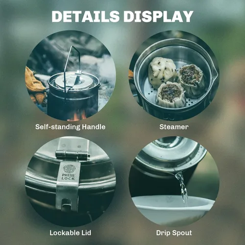 Miniatura 4 de Firemaple Antarcti Stainless Steel Pot - Food Grade SUS304 Camping Pot with Steaming Function - Lightweight and Durable for Outdoor Cooking