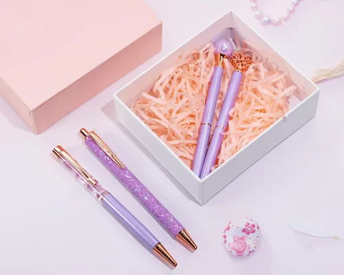 Miniatura 6 de PENTA ANGEL Juego de 4 bolígrafos de tinta negra, metal con purpurina, bolígrafos de regalo femeninos para mujeres, bodas, oficina (morado)