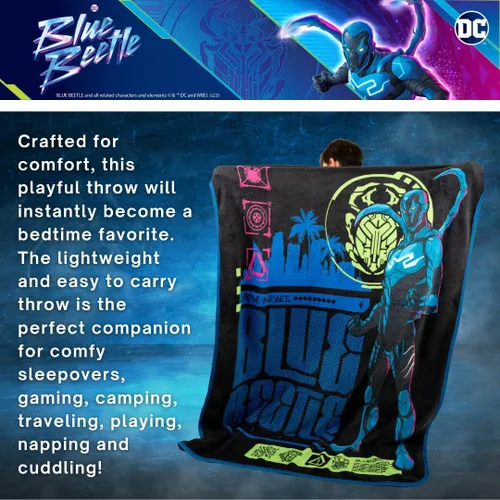 Miniatura 2 de WB Blue Beetle Movie - Manta súper suave de micro raschel para niños, 46 x 60 pulgadas, (producto oficial con licencia) por Franco