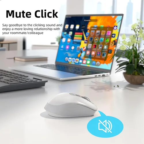 Miniatura 4 de INFINMIND Ratón Bluetooth inalámbrico, multidispositivo (BT1/BT2 + USB de 2.4 G) para laptop, iPad y Mac, desplazamiento de 4 vías con botones Blanco