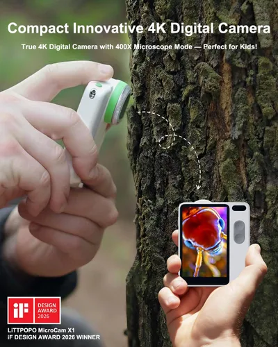 Miniatura 2 de MicroCam X1 - Cámara digital 4K con microscopio 400X, imágenes 4K verdaderas, enfoque automático, pantalla táctil LCD de 3.5 pulgadas, cámaras