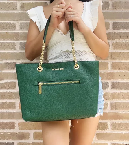 Miniatura 4 de Michael Kors Jet Set - Bolsa de cadena con bolsillo frontal mediano y cremallera superior color verde joya Verde joya M