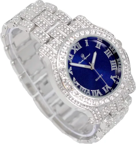 Miniatura 78 de Charles Raymond Bling-ed Out Ultimate Hip Hop Royalty Reloj para hombre con número romano de fácil lectura o indicadores de tiempo de diamantes