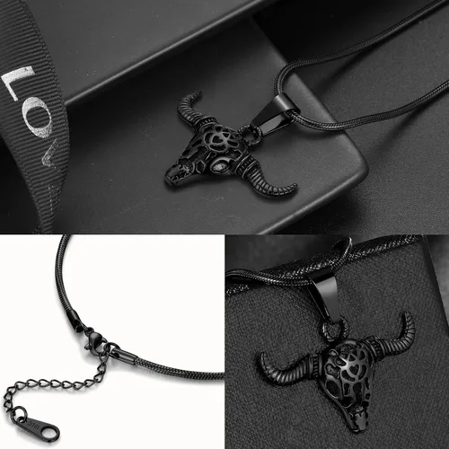 Miniatura 2 de Gengar - Collar de toro de vampiro Tauro para hombre, acero inoxidable 316L, chapado en oro de 18 quilates, chapado en oro y negro con pistola