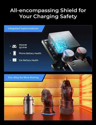 Miniatura 5 de AINOPE 90W para iPhone 17/16/15 Pro Max Cargador de coche USB C Fast Chage, [Mini y Metal] Adaptador de encendedor de cigarrillos invisible