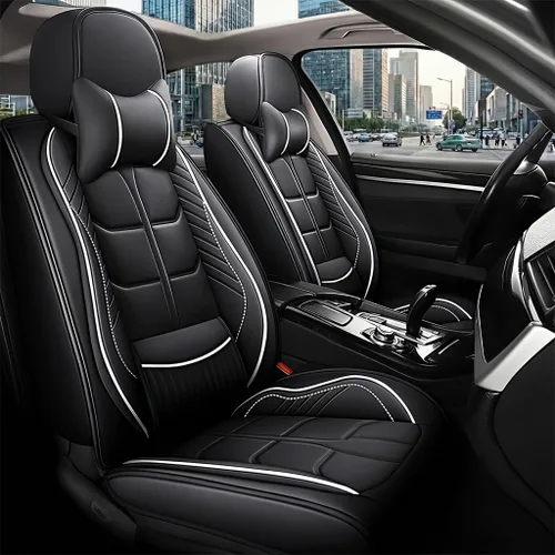 Miniatura 7 de URINOVET Funda de asiento de coche para Nissan Titan XD 2016-2023, funda de asiento delantero y trasero de 5 plazas, fundas de asiento de cuero