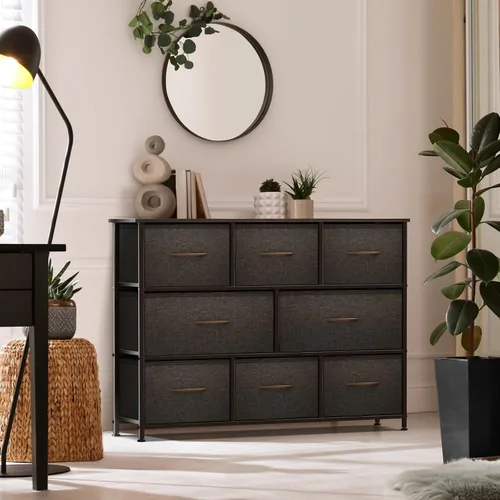 Miniatura 2 de Sorbus Cómoda para niños con 8 cajones - Unidad organizadora con marco de acero, parte superior de madera y asa, contenedores de tela para ropa