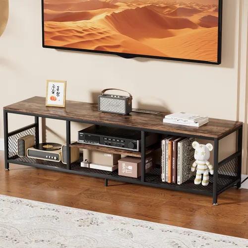Miniatura 12 de VECELO Soporte de TV con tomas de corriente para televisores de hasta 75 pulgadas, centro de entretenimiento multimedia de 62 pulgadas con estación