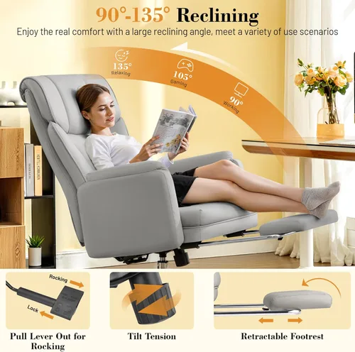 Miniatura 5 de FelixKing Silla de oficina grande y alta, silla ejecutiva de cuero ancho de 400 libras, reposabrazos reversible para mascotas con leggings cruzados
