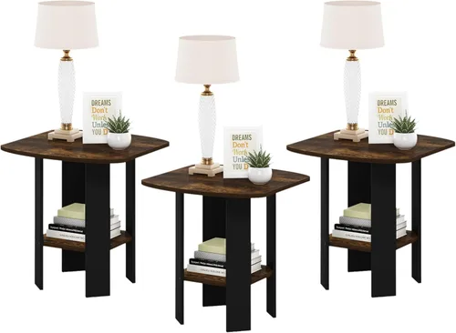 Miniatura 13 de Furinno DISEÑO SIMPLE - Mesa auxiliar de 2 niveles, mesita de noche, mesita con estantes abiertos, mesita de cama, para sala de estar, dormitorio