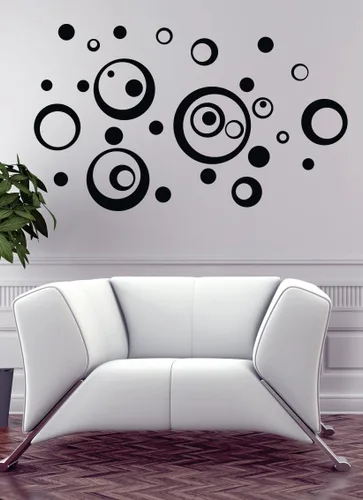 Miniatura 6 de Vinilo adhesivo negro para pared, diseño de círculos, anillos, puntos, 25 unidades, 11 pulgadas, gran decoración del hogar