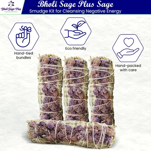 Miniatura 2 de Salvia con lavanda - Palitos de incienso de salvia de Bholi Sage Plus para limpieza de energía negativa, palitos de salvia para limpieza del hogar