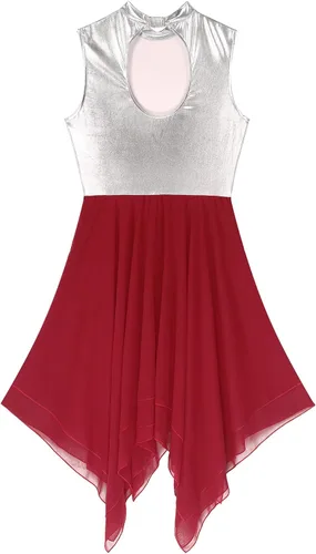 Miniatura 6 de TiaoBug Disfraz de danza lírica contemporánea para mujer, vestidos de adoración de bloques de color metálico, ropa de baile litúrgica