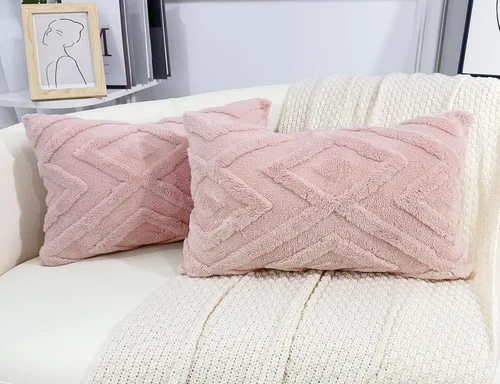 Miniatura 16 de Juego de 2 fundas de almohada de piel sintética beige de 16x16, funda de almohada decorativa de cuadros suave estilo boho para sofá, cama, sala