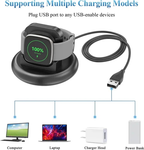 Miniatura 6 de Vancle Cargador para Fitbit Versa 4/3, base de carga antideslizante con cable USB de 4.4 pies para reloj inteligente Sense 2/Sense