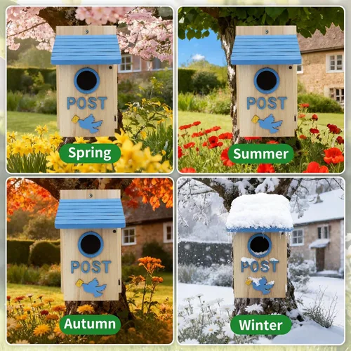 Miniatura 4 de Casas de madera para pájaros para exteriores, buzón de madera azul, casa de pájaros para exteriores, agujero de entrada para pájaros para jardín