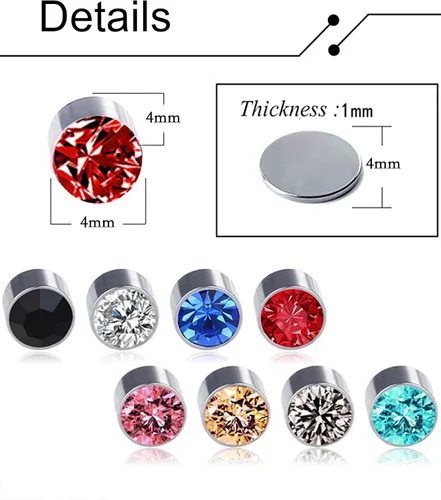 Miniatura 2 de Ofeiyaa Juego de 18 pares de aretes magnéticos de circonita cúbica de colores, aretes falsos, sin piercing, aretes para mujeres y hombres, 0.157 in