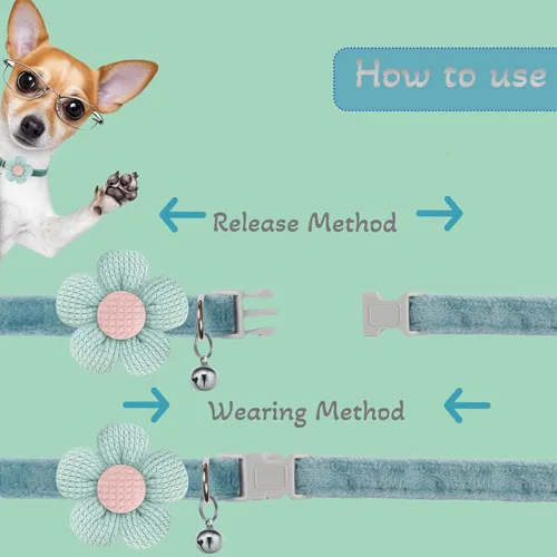 Miniatura 3 de Collar para perros pequeños con flor, collares para cachorros, collares para perros pequeños con campana, para hembras y machos pequeños