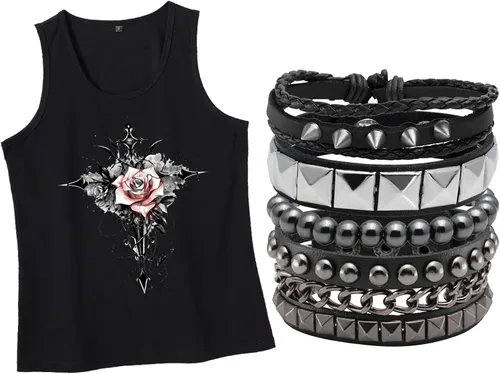 Miniatura 7 de Eigso Juego de 4 pulseras de cuero punk, con tachuelas de roca para hombres y mujeres, estilo retro, clásico, con pinchos, de metal, para hombre