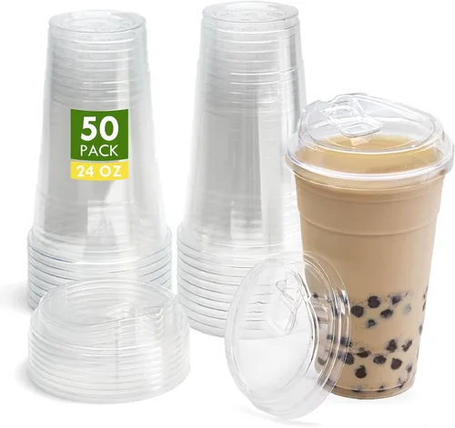 Miniatura 8 de Juego de 50 vasos de plástico transparente de 12 onzas con tapas para sorber sin pajilla, sin BPA, a prueba de fugas, resistentes a las grietas