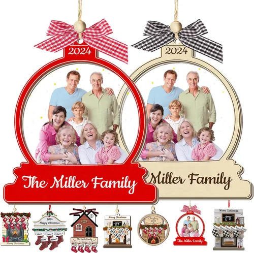 Miniatura 8 de Adornos de Navidad personalizados con nombres, muñeco de nieve, 8 piezas, adorno familiar personalizado, decoración colgante de madera para árbol