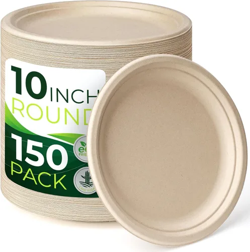 Miniatura 8 de 150 piezas 100% compostables platos de papel de 10 pulgadas, platos de fibra de caña de azúcar resistentes desechables ecológicos biodegradables