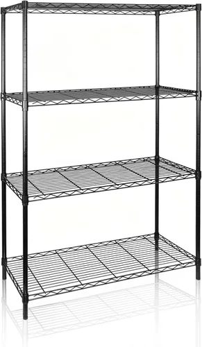 SUPER DEAL Estantería de alambre de almacenamiento resistente de 4 estantes negros para restaurante, garaje, despensa, cocina, estante de garaje (36