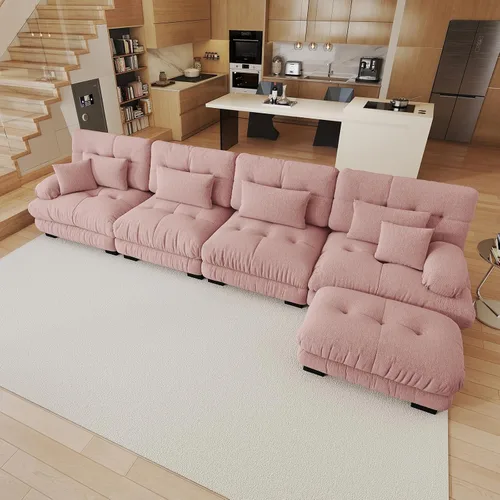 Miniatura 42 de Sofá modular de gran tamaño de 94 pulgadas, sofás seccionales grandes de color beige y blanco para sala de estar, juego de sofá de terciopelo, sofás