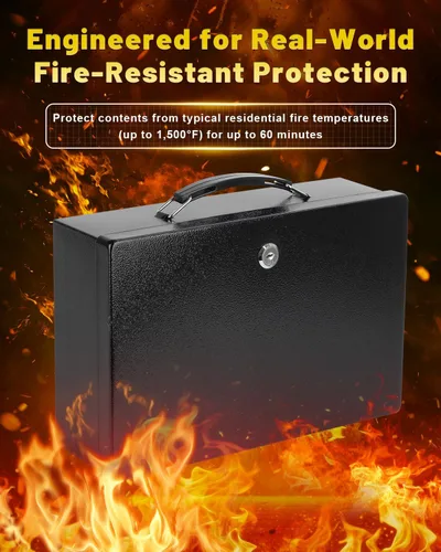 Miniatura 2 de KYODOLED Caja de documentos ignífuga con cerradura de llave, pequeñas cajas de seguridad para artículos personales, resistencia al fuego y al agua