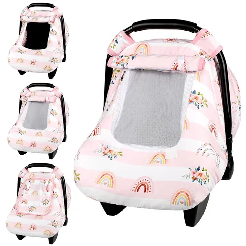 Miniatura 24 de Pea Pod Funda de Asiento de Automóvil para Bebé Niñas, Fundas de Asiento de Automóvil Infantil Arcoíris con Capota para Recién Nacidos, 2 Capas