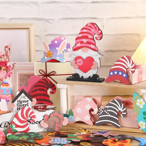 Miniatura 7 de Blulu 32 piezas intercambiables de gnomos de madera para decoración de verano del 4 de julio, gnomos patrióticos de bienvenida, decoración