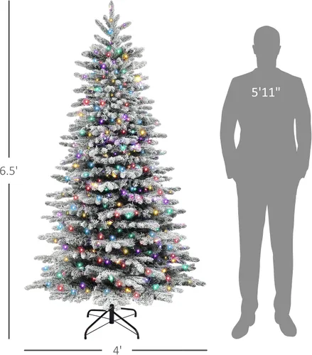 Miniatura 7 de HOMCOM - Árbol de Navidad artificial de pino de montaña preiluminado de 6.5 pies, árbol de Navidad con nieve, árbol de Navidad realista con bisagras