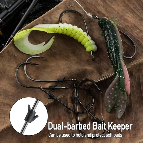 Miniatura 3 de Dr.Fish Paquete de 20 ganchos de cubierta pesada para voltear y perforar, gancho de pesca de lubina, aparejo Neko Rig/Wacky Rig, gancho de gusano
