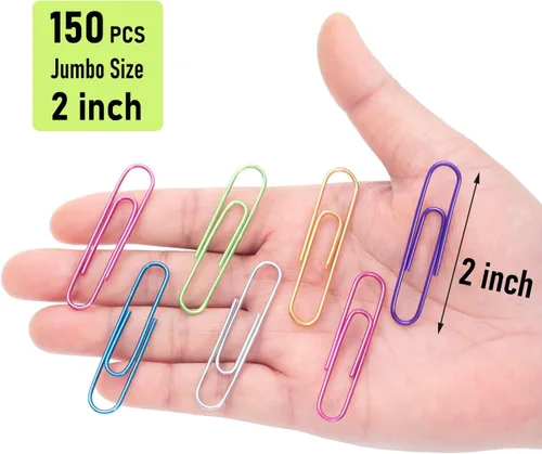 Miniatura 3 de Clips de papel jumbo, 150 clips de papel grandes de 2 pulgadas, clips de colores surtidos para papeleo, oficina, escuela y uso personal