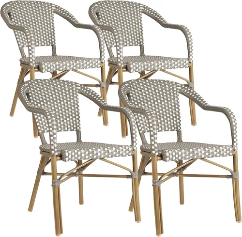 Miniatura 32 de PURPLE LEAF Juego de 2 sillas francesas de mimbre de aluminio, mimbre tejido a mano, sillas de comedor al aire libre para patio, cocina, jardín
