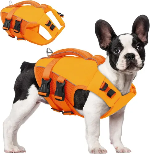 Miniatura 10 de ASENKU Chaleco salvavidas para perros, chaleco de natación para perros de alta flotación con asas de rescate para perros pequeños, medianos