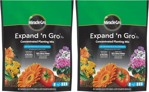 Miracle-Gro Mezcla de plantación, 0.33 pies cúbicos, paquete de 2 | Concentrado | Se expande a 1 pies cúbicos | Para contenedores | Para uso en el