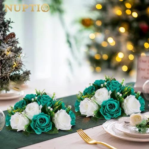 Miniatura 48 de NUPTIO Centros de mesa de flores para mesas de boda: arreglo de bolas de flores artificiales rosa y blanco para bodas, fiestas, 2 piezas de rosas
