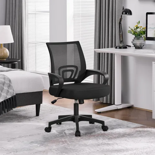 Miniatura 7 de Yaheetech Silla de oficina de malla con respaldo medio, ajustable, ergonómica, silla de trabajo para computadora, giratoria rodante con soporte