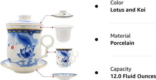 Miniatura 8 de Taza de té de porcelana con tapa de infusor y juegos de platillos Taza de café de cerámica china Jingdezhen Taza de té de hoja suelta Sistema