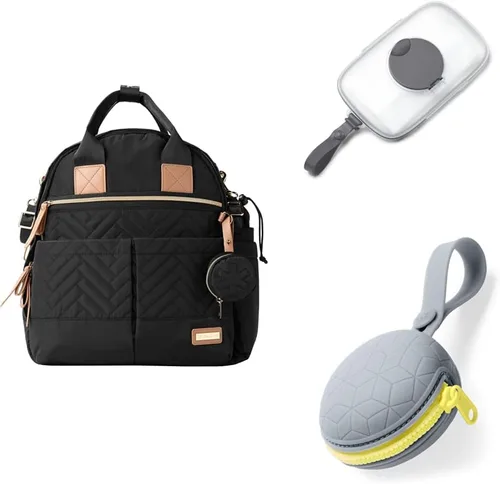 Miniatura 9 de Skip Hop Mochila para pañales: Suite Juego de mochila para pañales 6 en 1, bolsa de viaje multifunción para bebé con cambiador, correas para Negro