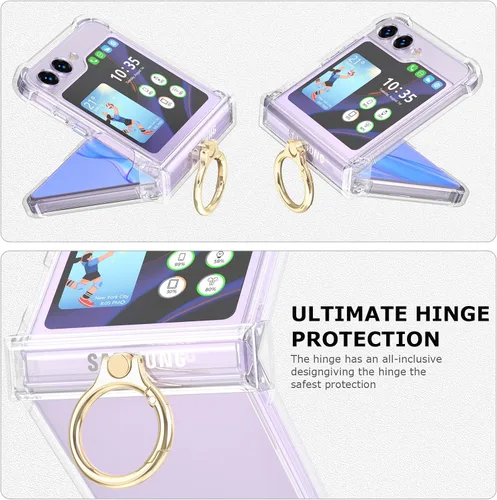 Miniatura 3 de Funda diseñada para Galaxy Z Flip 5 con protección de bisagra, funda transparente Flip 5 con soporte para Galaxy Z Flip 5 5G (2023), transparente
