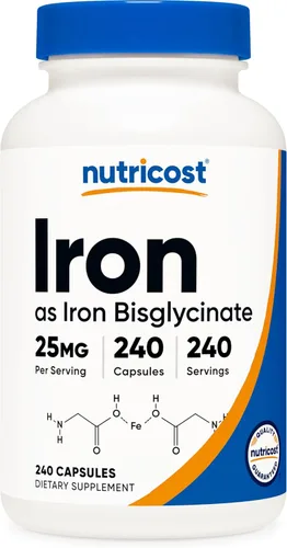Miniatura 6 de Nutricost Suplemento de bisglicinato de hierro (25 mg) 120 cápsulas - de quelato de bisglicinato ferroso - Sin OMG y sin gluten