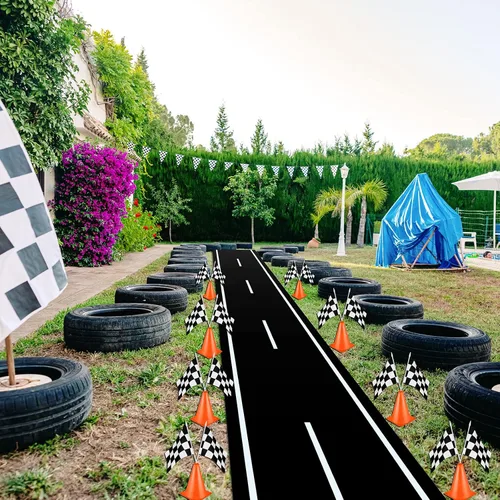Miniatura 7 de Remagr 26 piezas de decoración de fiesta de autos de carreras, incluye 1 telón de fondo de bienvenida para fanáticos, 8 mini conos de seguridad