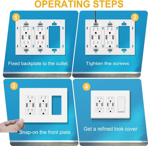Miniatura 6 de Cubierta de placa de pared sin tornillos de 3 segmentos, cubierta de salida decorativa para interruptores de luz, atenuadores, GFCI, receptáculo